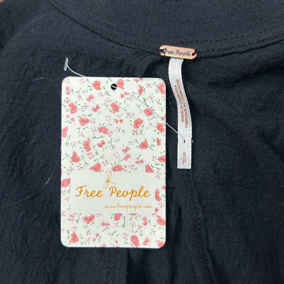 New Free People Black Back Tie Cut-Out Babydoll Tunic Top Oversized Boho - Picture 11 of 14